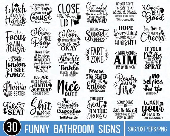 Funny Bathroom Sign SVG Bundle: Restroom Quotes (Digital Download)