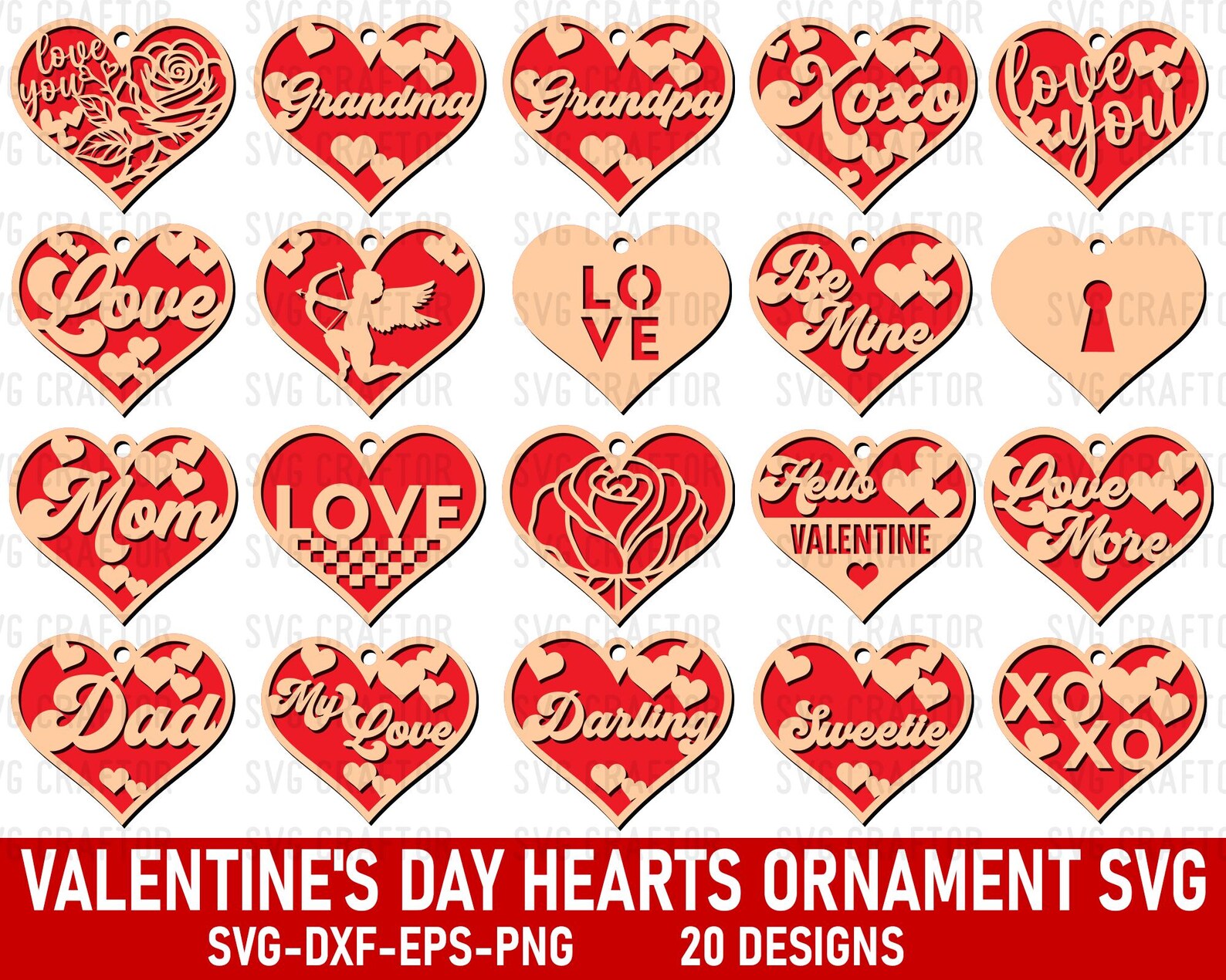 Valentine's Day Heart Ornament SVG Bundle, Laser Cut Files - Etsy