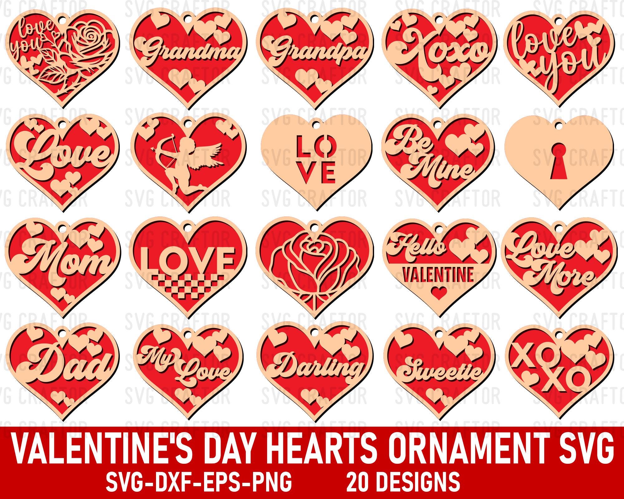 Valentine's Day Heart Ornament SVG Bundle, Laser Cut Files - Etsy