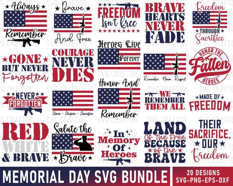 Memorial Day SVG Bundle, Remembrance Quotes, in Memory of Heroes Cut ...