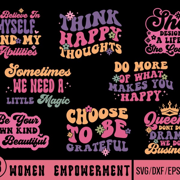 Retro Women Empowerment SVG Bundle, Motivational svg, Positive Quotes svg, Girl Quotes Svg, Girl Power, Boss lady, Queen svg, Empower Women