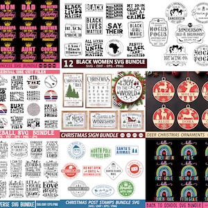 May include: A collection of digital cut files for crafting projects. The files include designs for birthday princesses, black women, baseball, Christmas signs, deer ornaments, and back to school. The designs are in SVG, DXF, EPS, and PNG formats.
