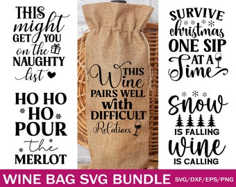 Christmas Wine Bag SVG Bundle: Funny Wine Quotes (Digital Download)