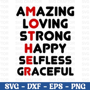 Mom Amazing loving strong happy, Mothers day svg, Mom svg, Mom life svg, Girl mom svg, Mama svg, Funny mom svg, Mom quotes svg, Blessed mama