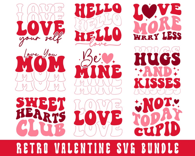Retro Valentine SVG Bundle: Love Designs, Cricut Cut Files (digital ...