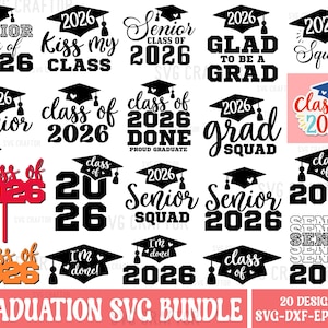 Paquete SVG de Graduación 2026: Diseños para estudiantes de último año, archivos Cricut y Silhouette (descarga digital)
