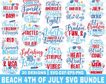 Paquete de archivos SVG para el 4 de julio en la playa: Diseños patrióticos (Descarga digital)