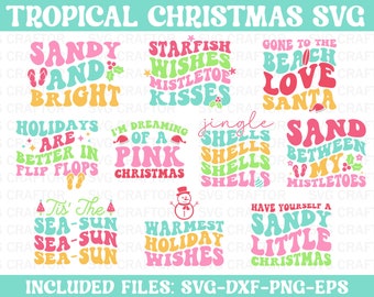 Retro Tropical Christmas SVG Bundle, Coastal and Beach Christmas, Christmas, Summer Christmas, sandy svg, sea sun svg,Tropical Christmas svg