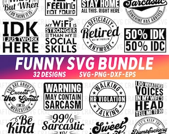Funny Sarcastic Quotes SVG Bundle: T-Shirt Designs (Digital Download) Sarcasm PNG, SVGcraftor