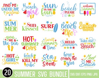 Lot de créations SVG pour l'été : ambiance de plage, chemises, Cricut (téléchargement numérique)