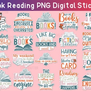 Book reading digital sticker bundle, reading digital stickers, reading stickers png, Book lover sticker png, digital printable sticker
