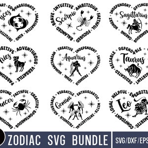 Pakiet Zodiaku Svg Dxf Eps Png, Serce Zodiaku Svg, Projekty Zodiaku Svg, Pakiet Horoskopu SVG, Koszulki Pozytywnego Zodiaku Svg, Cytaty Zodiaku, Zodiaku