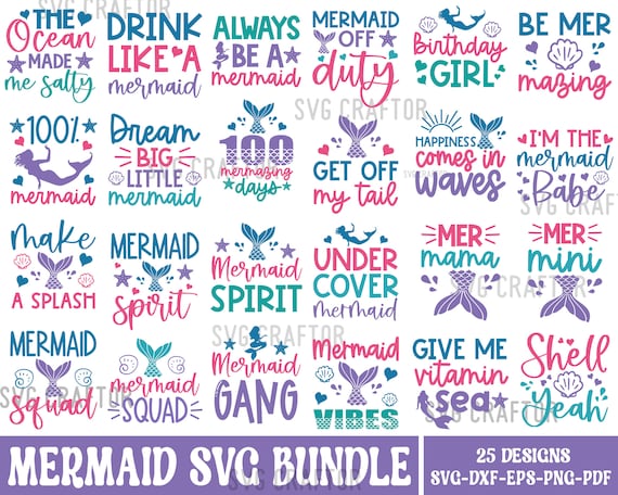 Mermaid SVG Bundle: Summer Clam Shell, Ocean Quotes (Digital Files)