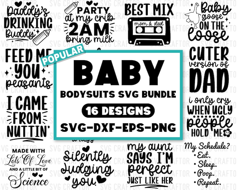 Funny Baby Bodysuit SVG Bundle, Baby Shower Designs (digital Download ...