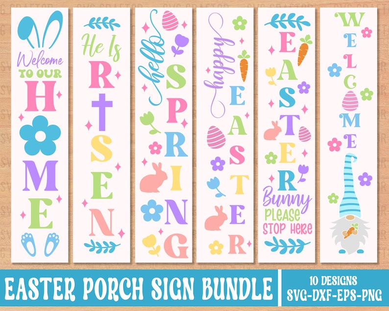 Easter Porch Sign SVG Bundle: Spring Welcome Vertical Signs (digital ...
