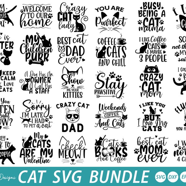 Kat SVG bundel, kat moeder SVG, kat T-shirt SVG, Crazy Cat Lady SVG, kat papa SVG, kattenliefhebber SVG, kitten SVG, kat citaten SVG, kat vector bestand