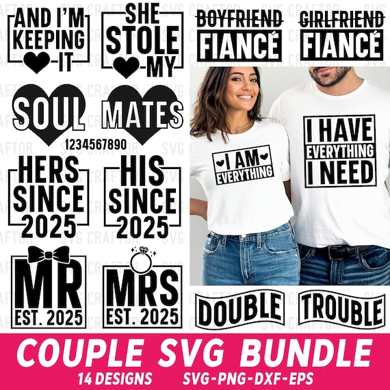 Couple Shirts SVG Bundle: Matching Anniversary Design (Digital Download), SVGcraftor, PNG File, Cricut File