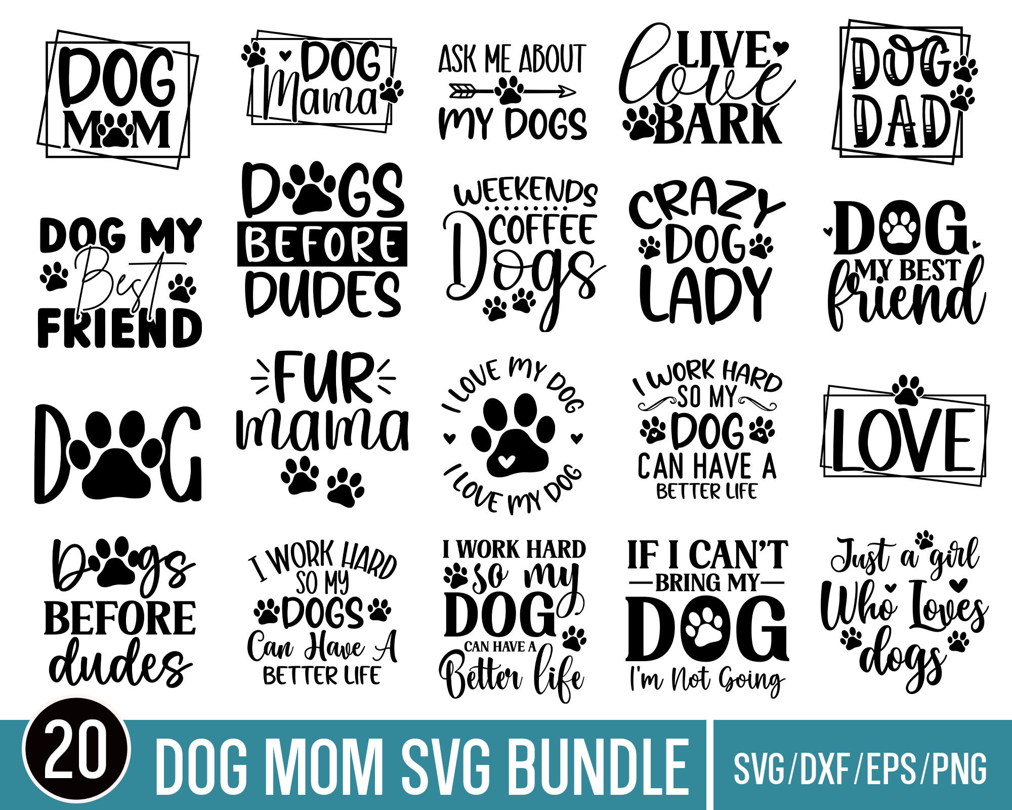 Dog Mom SVG Bundle: Paw Print Vector Designs (Digital Download)
