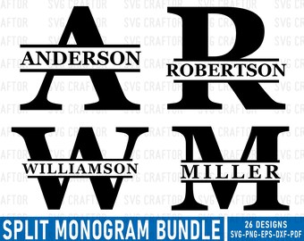 A to Z Split Monogram SVG Bundle, Alphabet Split Letters (Digital Download)