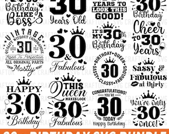 Pacchetto SVG per il 30° compleanno, Sassy Designs (Download digitale)