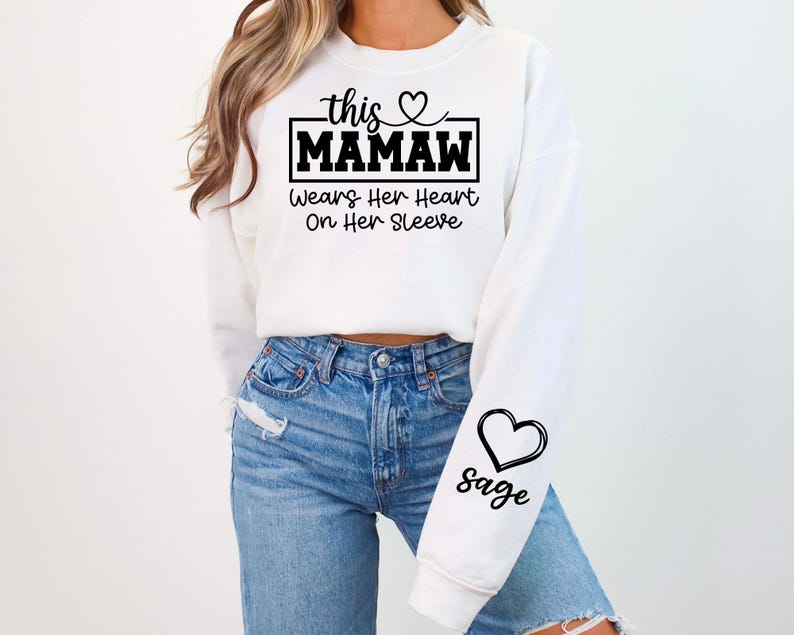 This Mama Wears Her Heart on Her Sleeve Svg, Nana Sleeve Svg, Grandma Sleeve Svg, Custom Kids Names Svg, Mama Heart Svg, Mom Sweatshirt Svg image 14