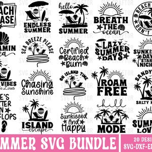 Sommar SVG-paket: Strand-T-shirtdesigner (digital nedladdning) Cricut- och silhuettfiler för kommersiellt bruk