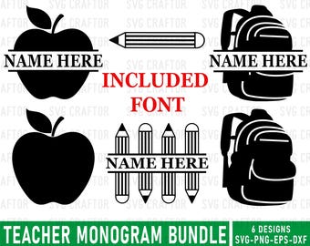 Paquete de archivos SVG con monogramas para profesores y diseños para Cricut de mochilas con Apple Pencil (descarga digital).