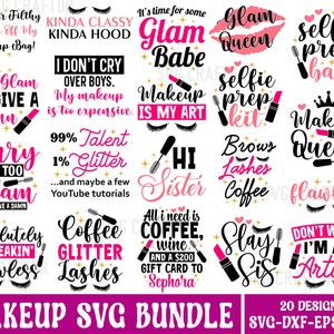 Lot de maquillage SVG, maquillage citations SVG, svg beauté, produits de beauté, mascara svg, svg rouge à lèvres, chemise de maquilleur, fichier coupé Cricut, trousse de maquillage Svg