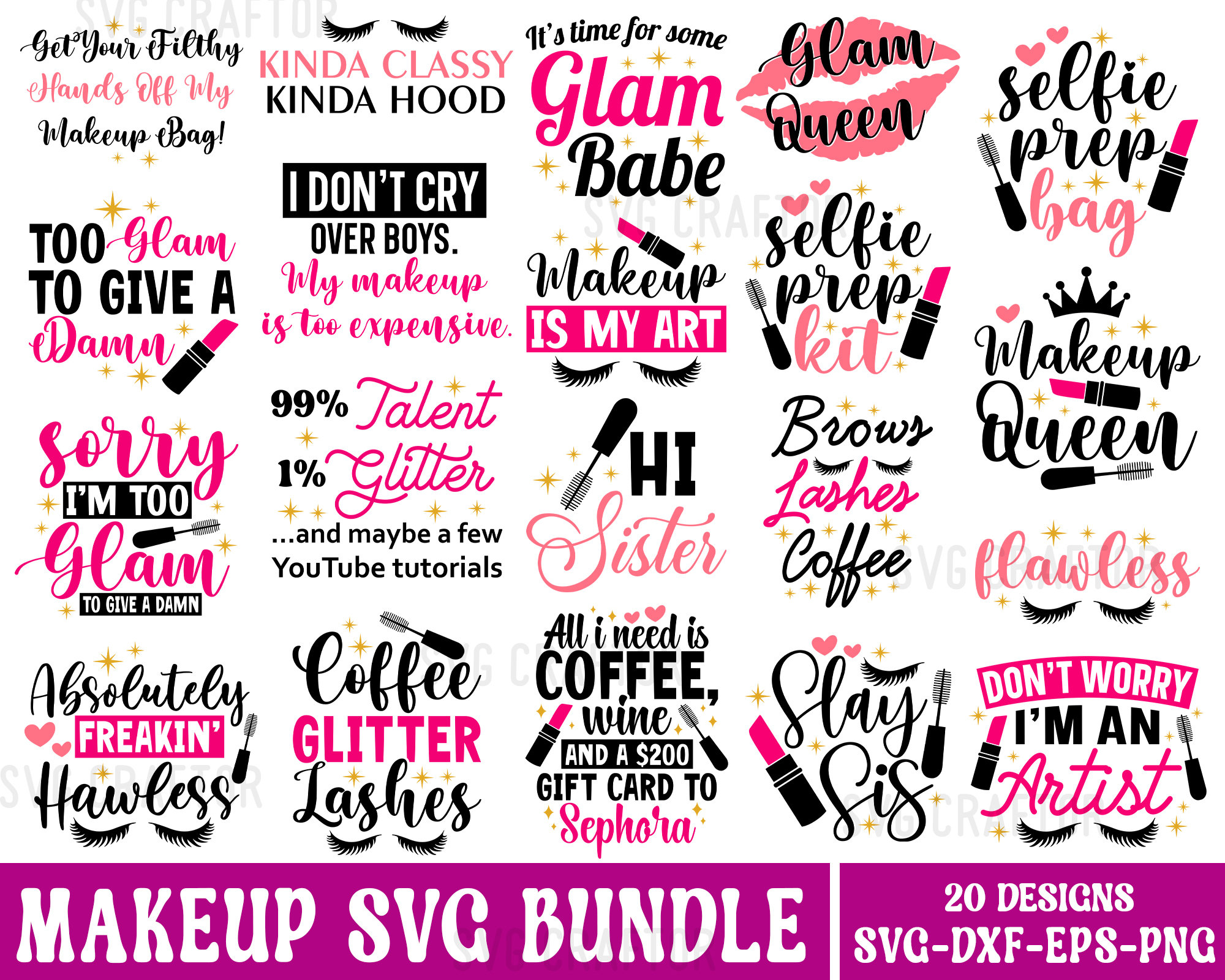 Makeup Quotes SVG Bundle: Beauty & Cosmetics Designs (Digital Download)