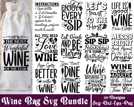 Wine Bag SVG Bundle: Funny Wine Quotes (Digital Files)