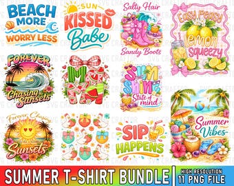 Summer Beach Vibes PNG Bundle, T-Shirt Designs (Digital Download)
