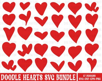 Doodle Hearts SVG Bundle: Valentine's Day Cricut Files (Digital Download)