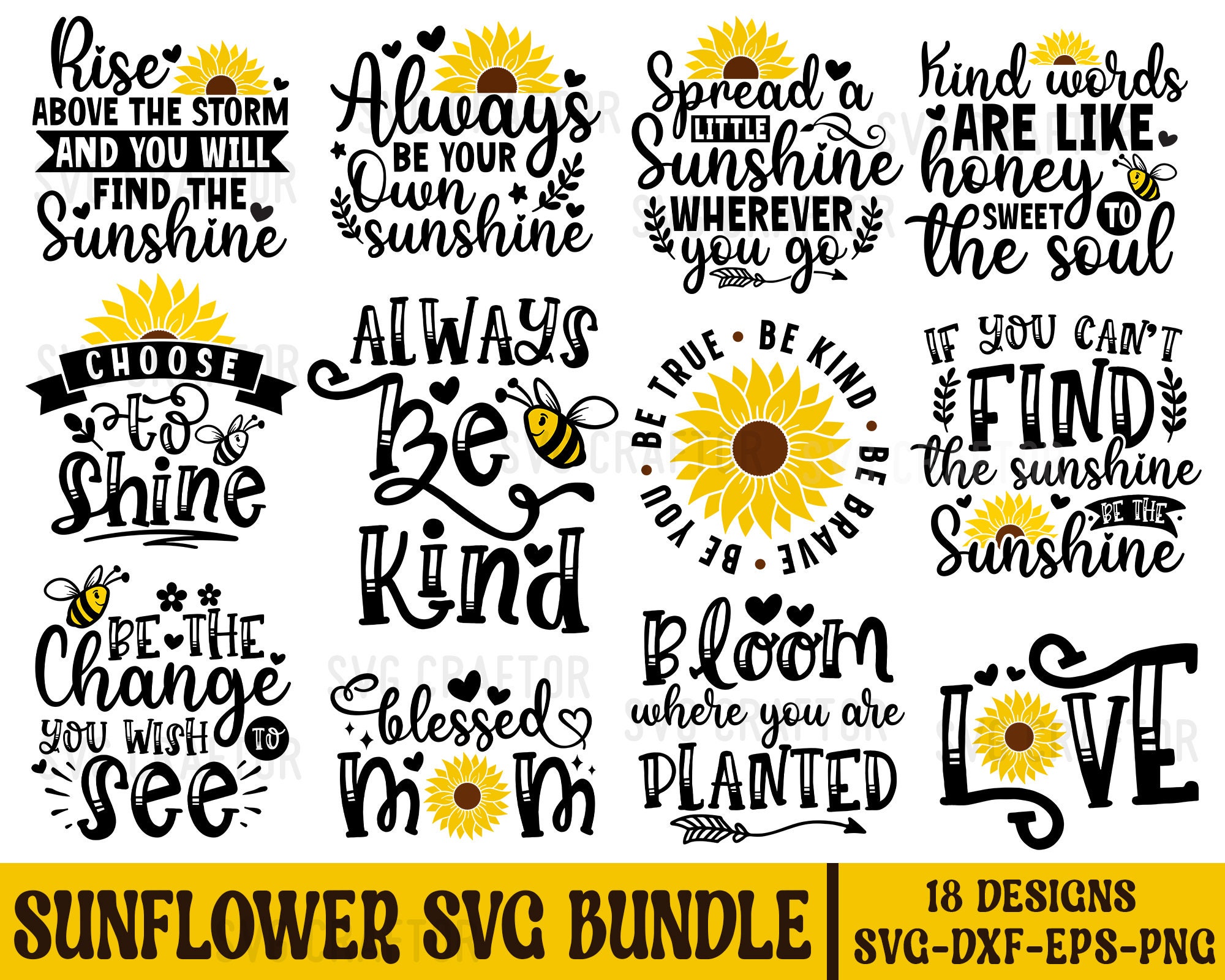 Sunflower svg Bundle, Sunflower svg, Sunflower Quotes svg, Kindness SVG, Bee Svg, Svg Files for Cricut, cut file, eps png svg, SvgCraftor
