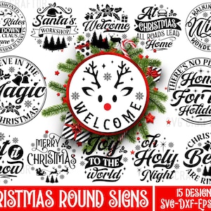 Christmas Round Sign SVG Bundle: Winter Welcome Designs (Digital Download)