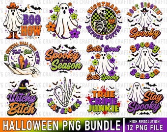 Paquete de diseños PNG para camisetas de Halloween, descarga digital de alta resolución de 300 ppp, SVGcraftor