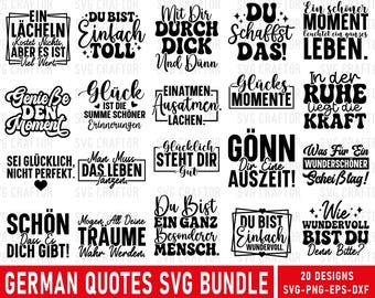 German Motivational Quotes SVG Bundle (20 Designs), Inspirational, Funny (Digital Download)
