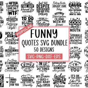 50 Paquete SVG sarcástico, Paquete SVG divertido, Paquete SVG sarcasmo, Camisas de citas Sassy Svg, Regalo de mamá divertida, Mamá divertida Png, Silueta, Cricut