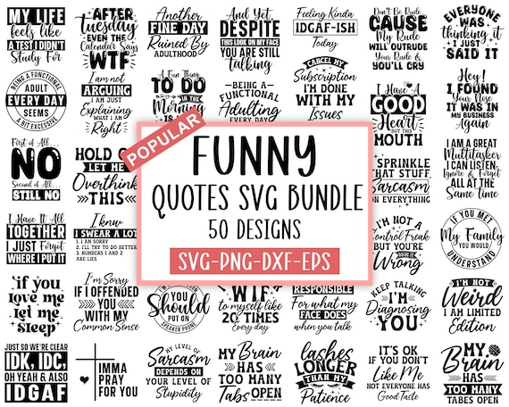 Sarcastic Quotes SVG Bundle: Funny Mom Shirt Designs (Digital Download)