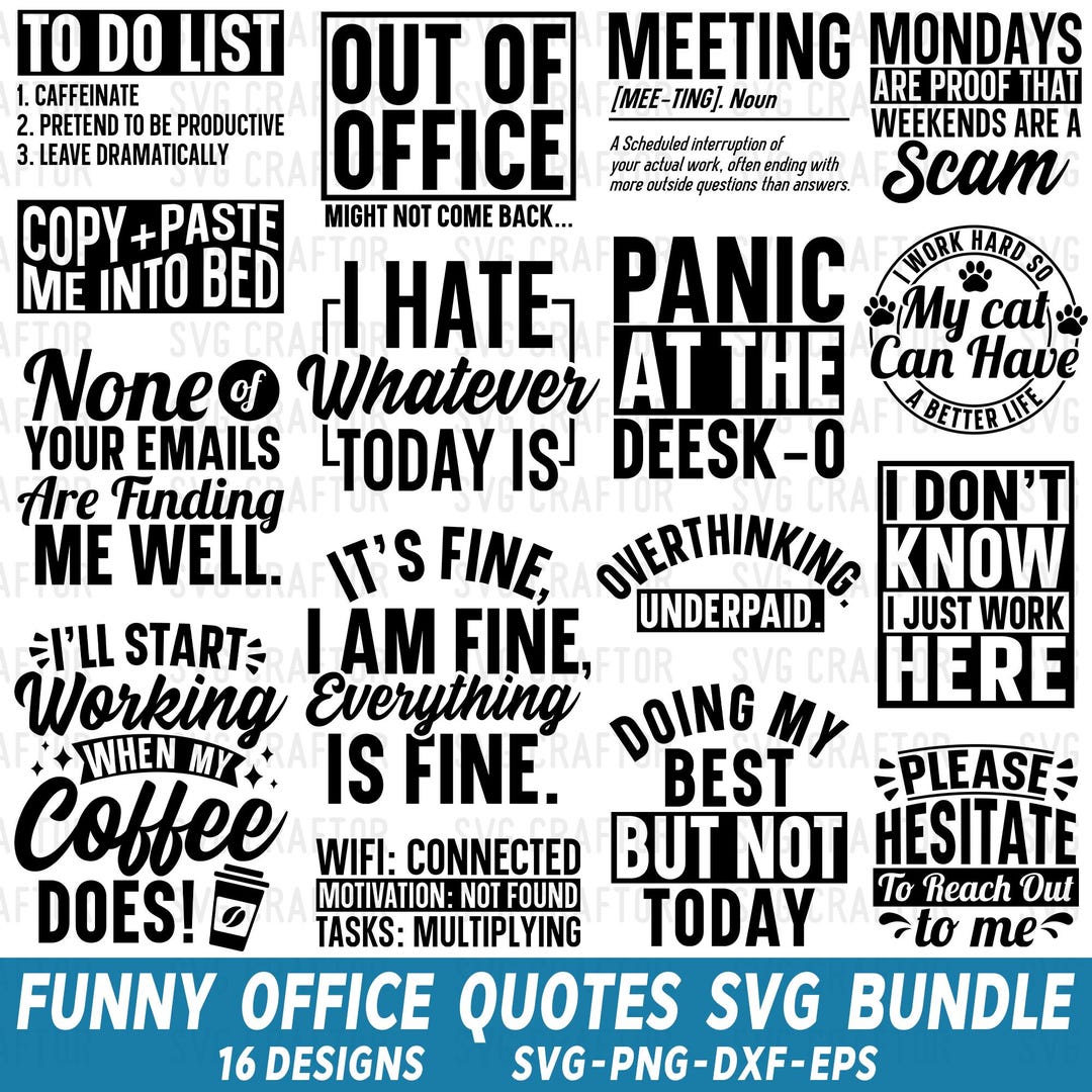 Funny Office Quotes SVG Bundle: Sarcastic T-shirt Designs (digital ...