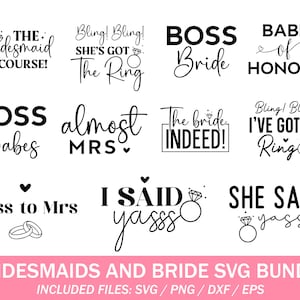 Bride & Bridesmaids SVG Bundle: Wedding Party Cut Files (Digital Download)