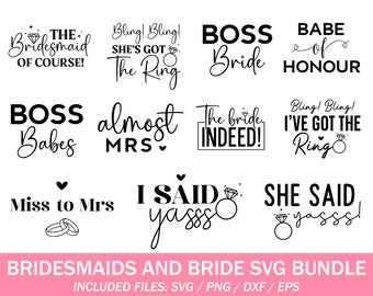 Bride and bridesmaids SVG Bundle, Team Bride Svg, Bridal Party SVG, Wedding Party svg, Bride svg cut file , bridesmaids svg cut file, bride