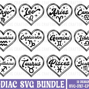 Pakiet Svg Znaki Zodiaku, Zodiak w Kształcie Serca Svg, Pakiet Svg Zodiaku, Pakiet Svg Horoskopu, Koszulki Pozytywne Zodiak Svg, Cytaty Zodiaku, Zodiak