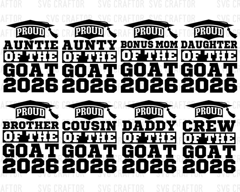 Graduation Goat 2026 Graduation SVG Bundle, Proud Family Member Designs (digital ...