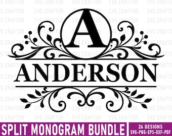 Split Monogram SVG Bundle, Alphabet Split Letters (Digital Download)