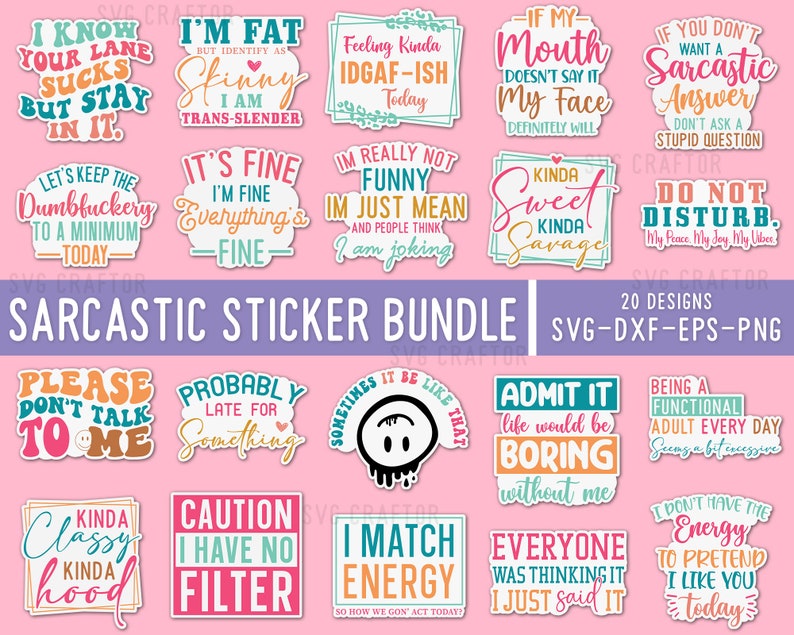 Sarcastische stickerbundel, png-sticker, sarcasme sticker png, grappige afdrukbare sticker, sarcastische citaten sticker, sarcastische svg png, sarcastische svg afbeelding 1