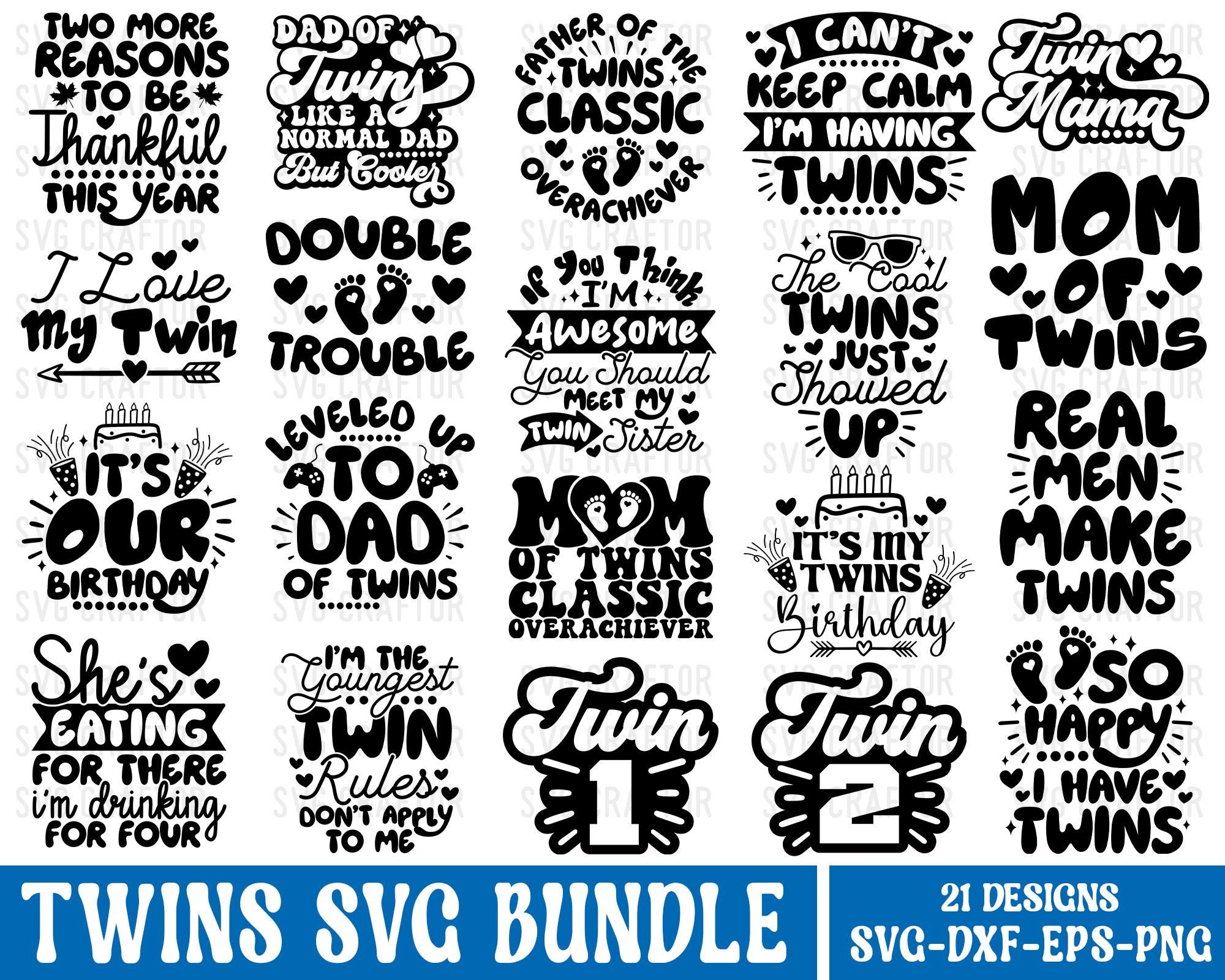 Twins SVG Bundle: Funny Twin Quotes, Shirt Designs (Digital Files)