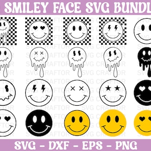 Smiley Gesicht SVG Bundle, Groovy Smiley Gesicht svg, tropfendes Smiley Gesicht svg, Emoji svg Bundle, glückliches Gesicht svg, Smiley Gesicht svg für Hoodie