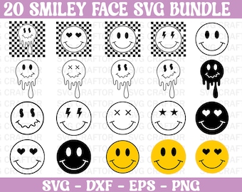 Smiley Face Svg Bundle, Groovy Smiley Face Svg, Drippy Smiley Face Svg, Emoji Svg Bundle, Happy Svg Face Svg, Smiley Face Svg for Hoodie