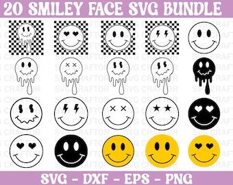 Lot Svg smiley, Svg smiley groovy, Svg smiley dégoulinant, Svg Emoji, Svg joyeux visage, Svg smiley pour sweat à capuche