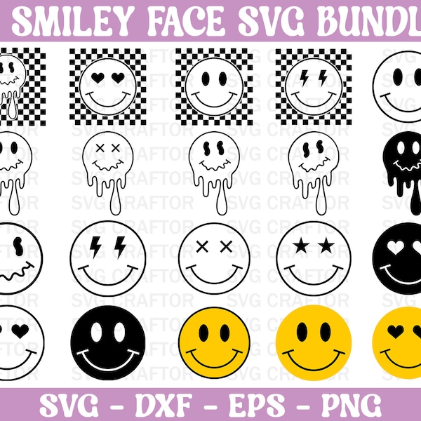 Smiley Face Svg Bundle, Groovy Smiley Face Svg, Drippy Smiley Face Svg, Emoji Svg Bundle, Happy Svg Face Svg, Smiley Face Svg for Hoodie